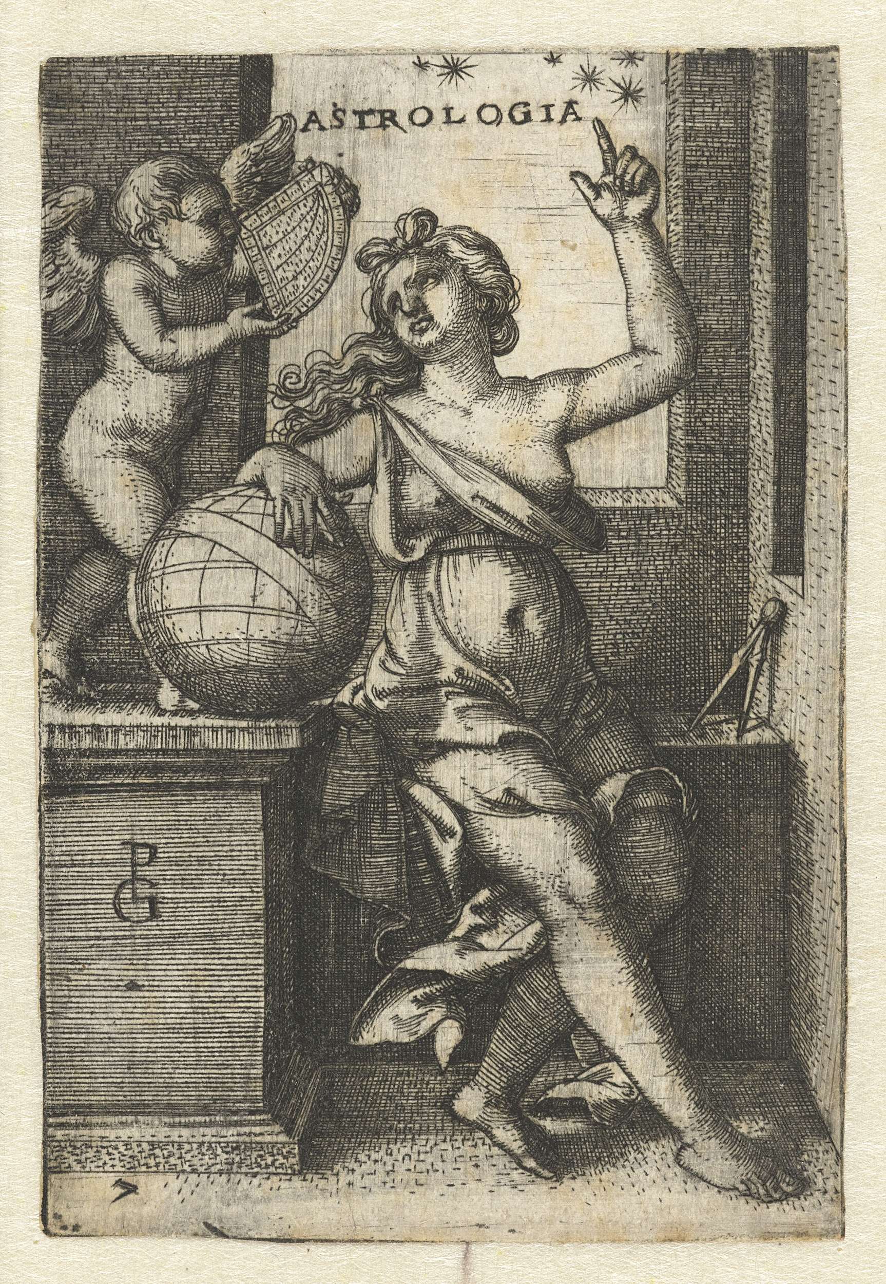 Engraving by Georg Pencz depicting a figure contemplating stars at night