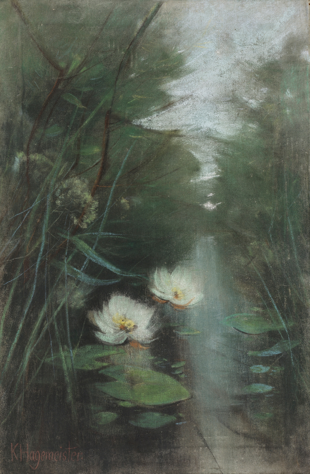 Pond with water lilies, oil on canvas by Karl Hagemeister