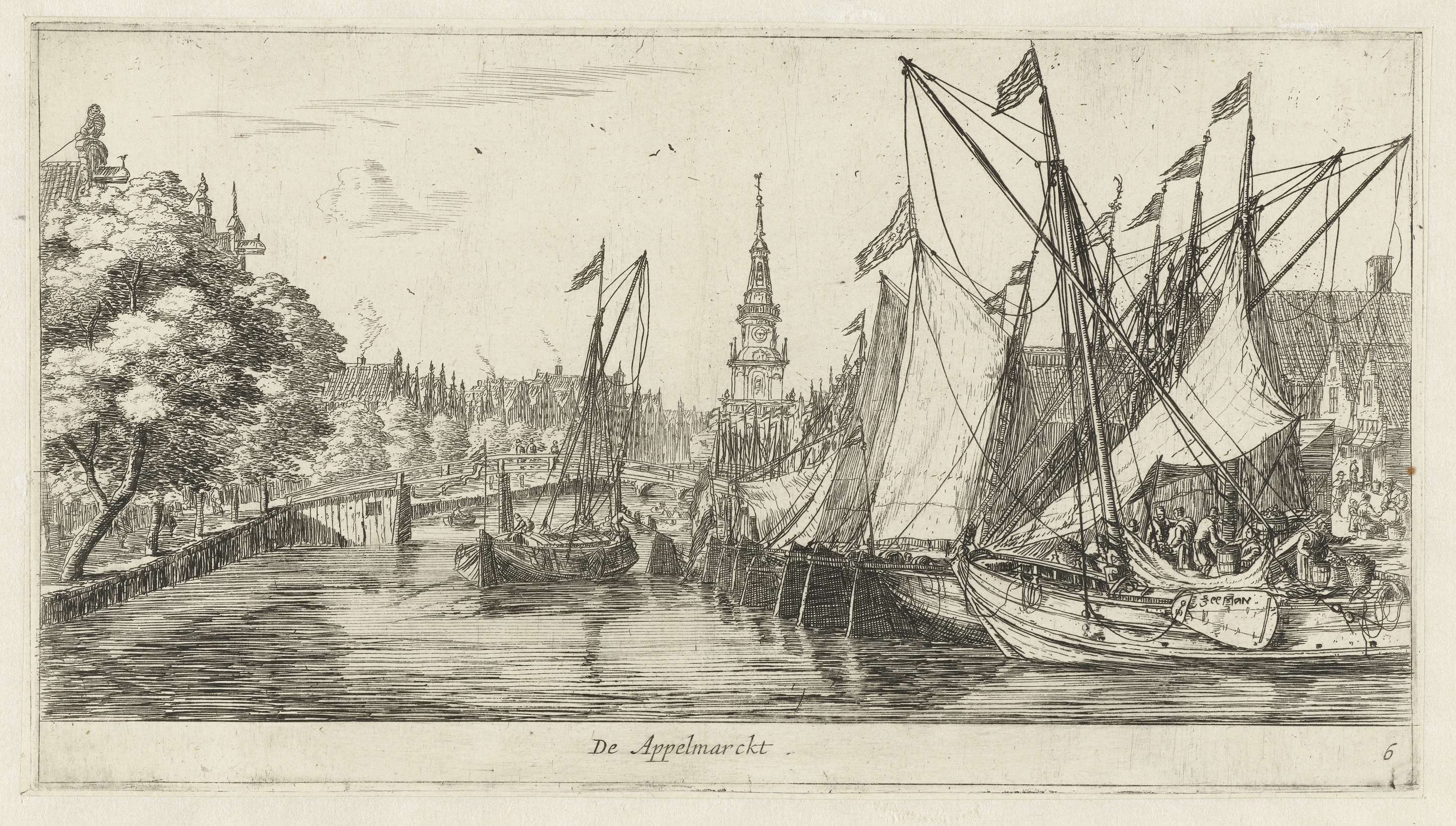 Etching by Reinier Nooms depicting a bustling market scene