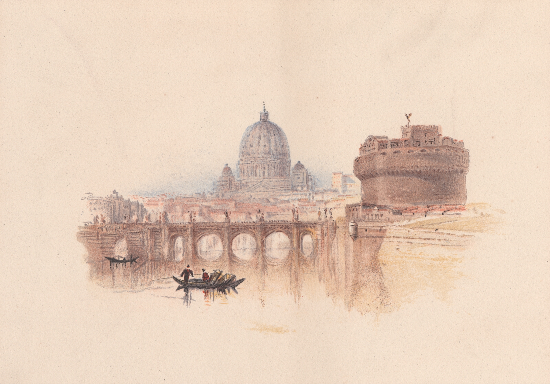 Castle of St. Angelo in sepia tones, oil painting by M.H. Long