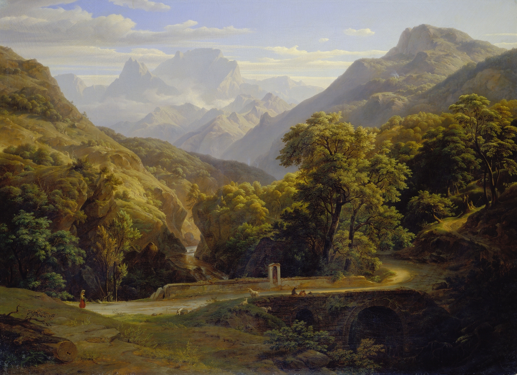 Landscape featuring mountains and snow by Ernst Fries, oil painting