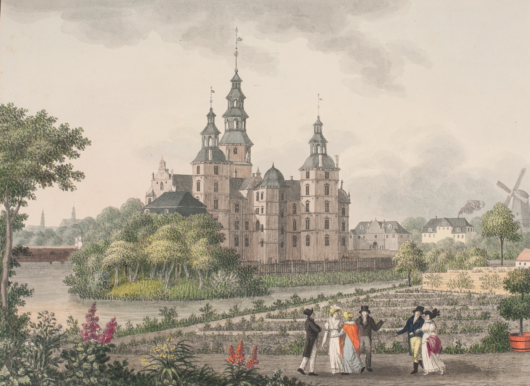 Rosenborg Slot by Søren L. Lange, oil on canvas, featuring a castle under a cloudy sky