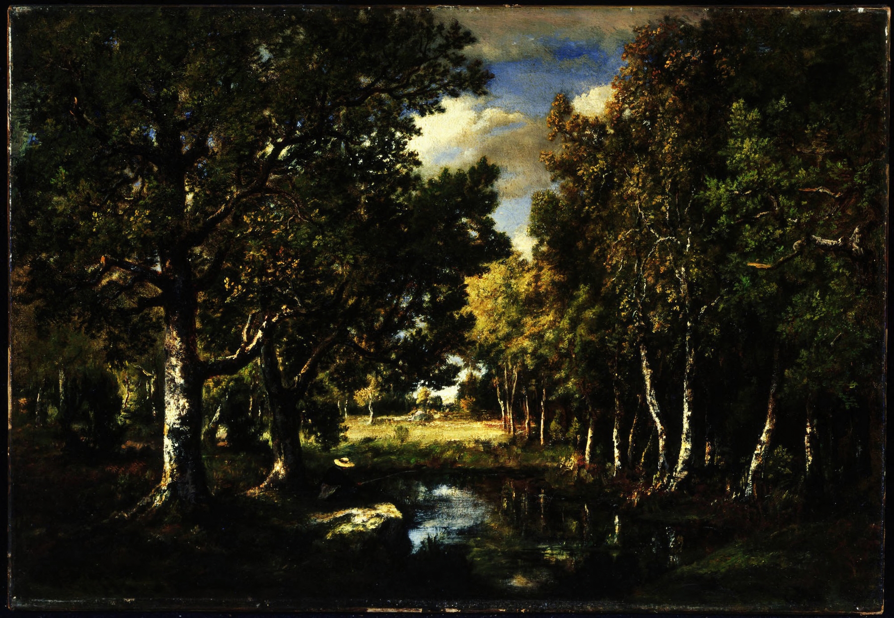 Landscape oil painting by Narcisse-Virgile Diaz de La Peña featuring lush greenery and light.