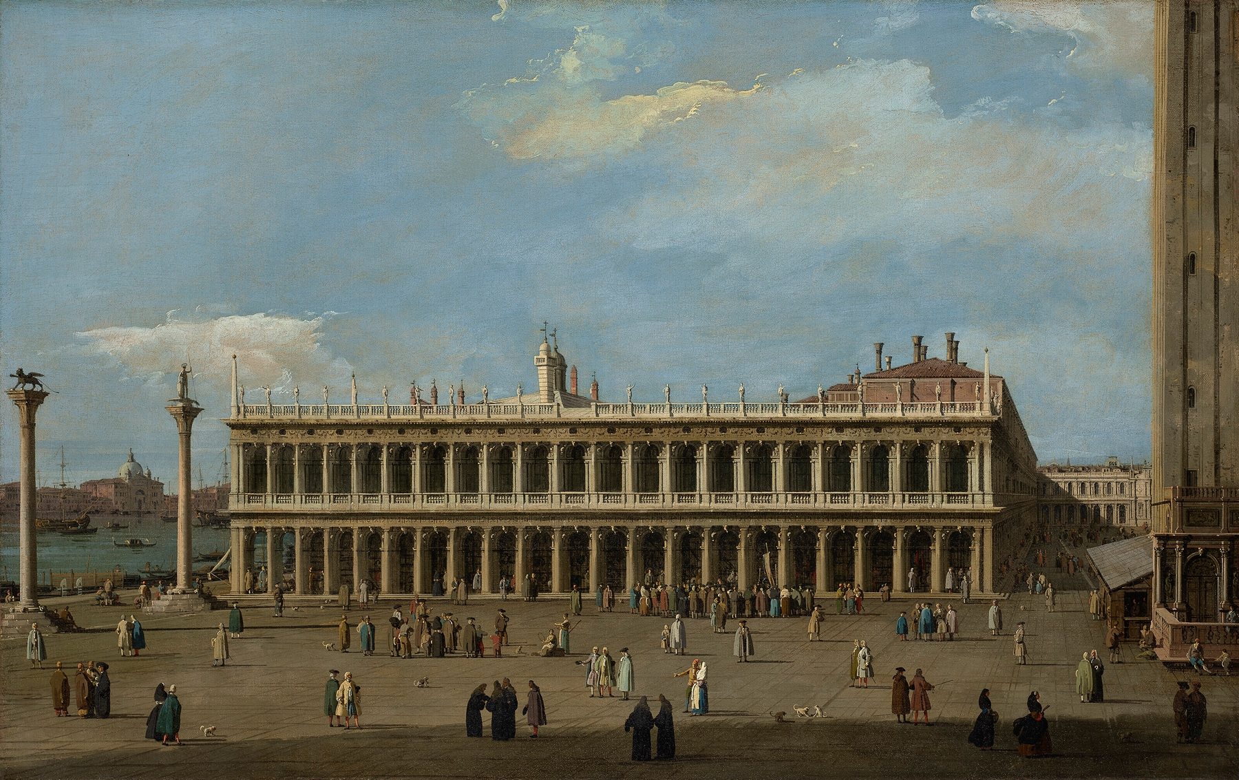 Venice, the Piazzetta, looking west, with the Libreria, by Canaletto, public domain