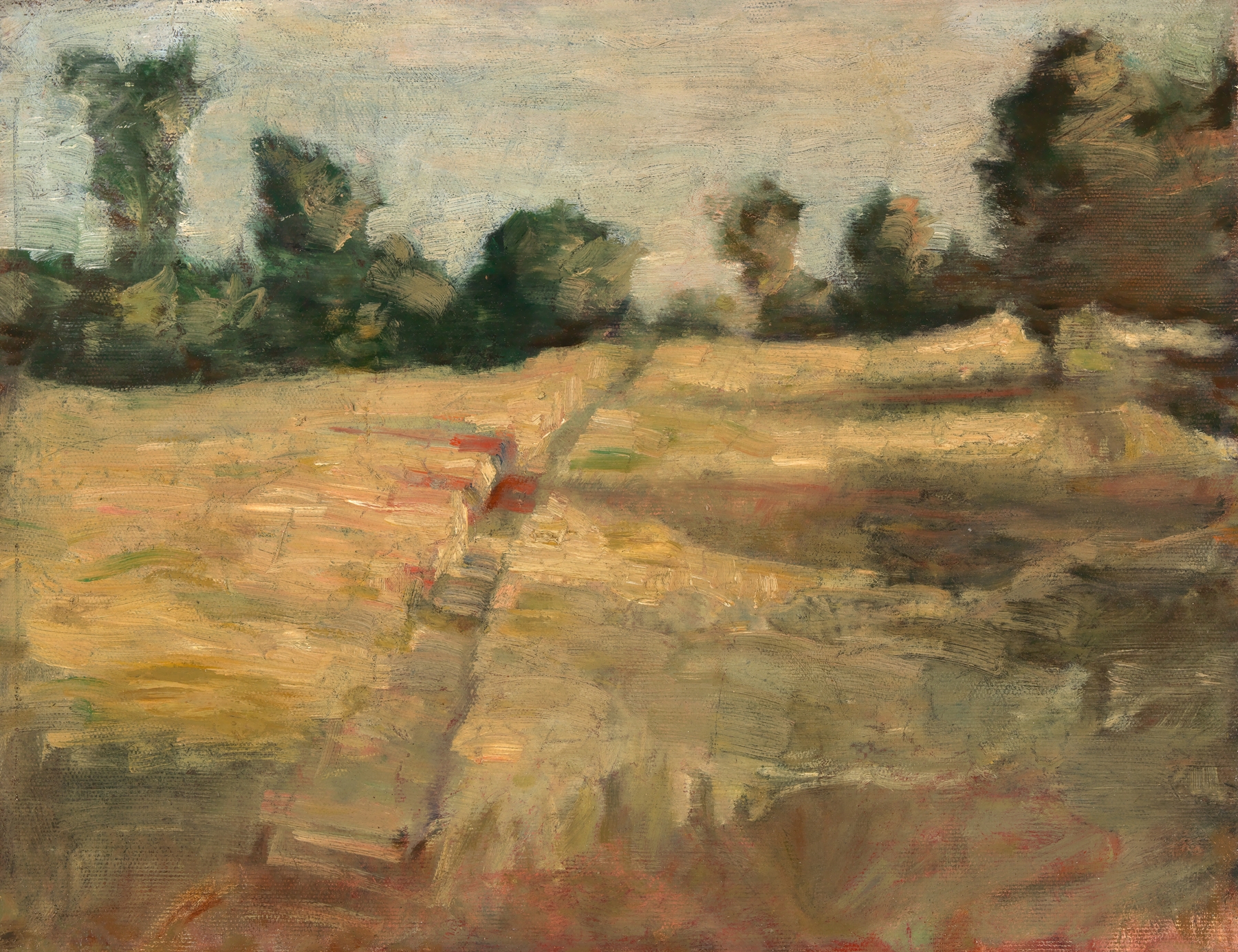 Landscape with a solitary figure in grass, oil on canvas by Alice Pike Barney