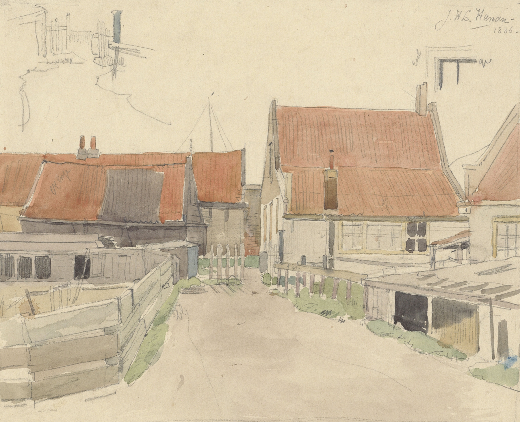 Huizen in de Vinkenbuurt, Amsterdam by Jan H.L. Hanau, realism, depicting quaint houses and sunlight.