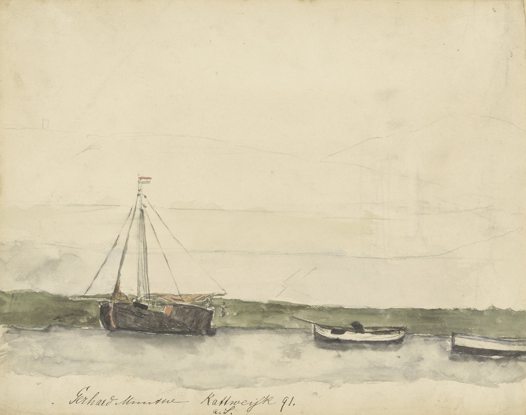 Schepen in de haven te Katwijk aan Zee, by Gerhard Munthe, public domain