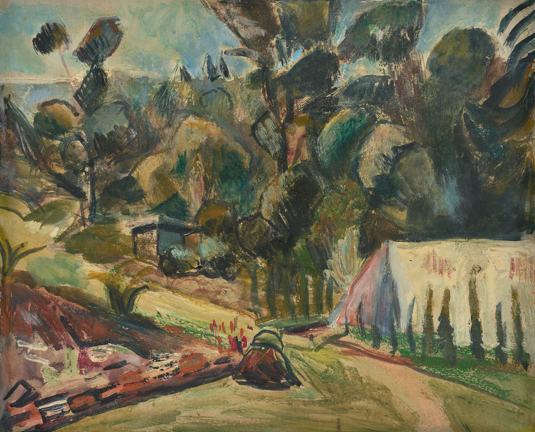 Landschaft mit Zelt, by Rudolf Grossmann, public domain