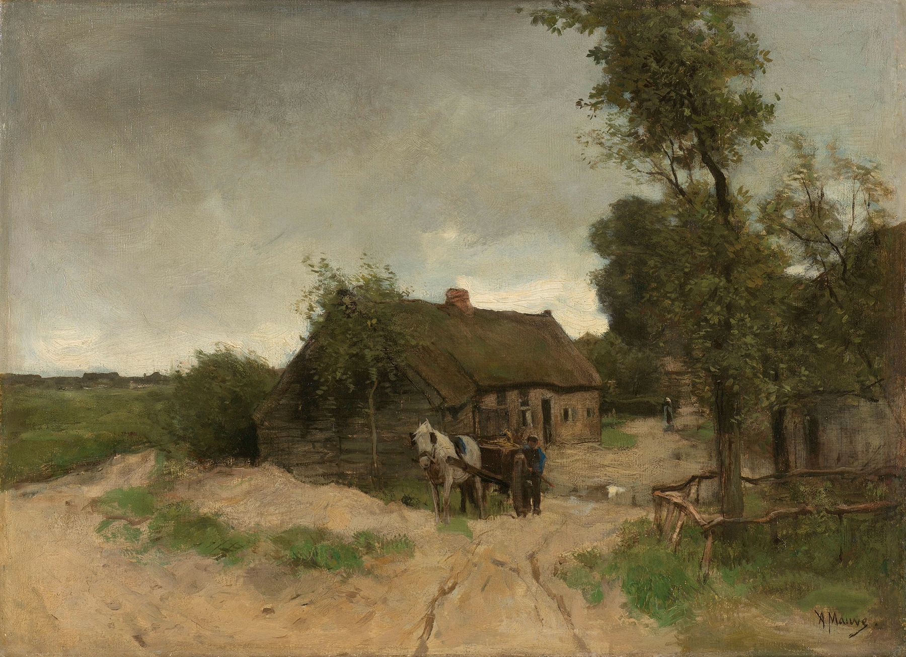 Huisje aan de zandweg, by Anton Mauve, public domain