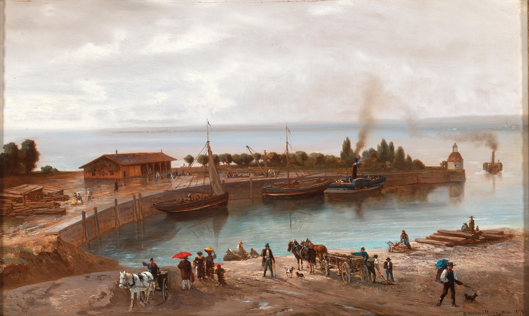 Der Hafen von Bregenz. Regenstimmung, by Adolf Obermüllner, public domain