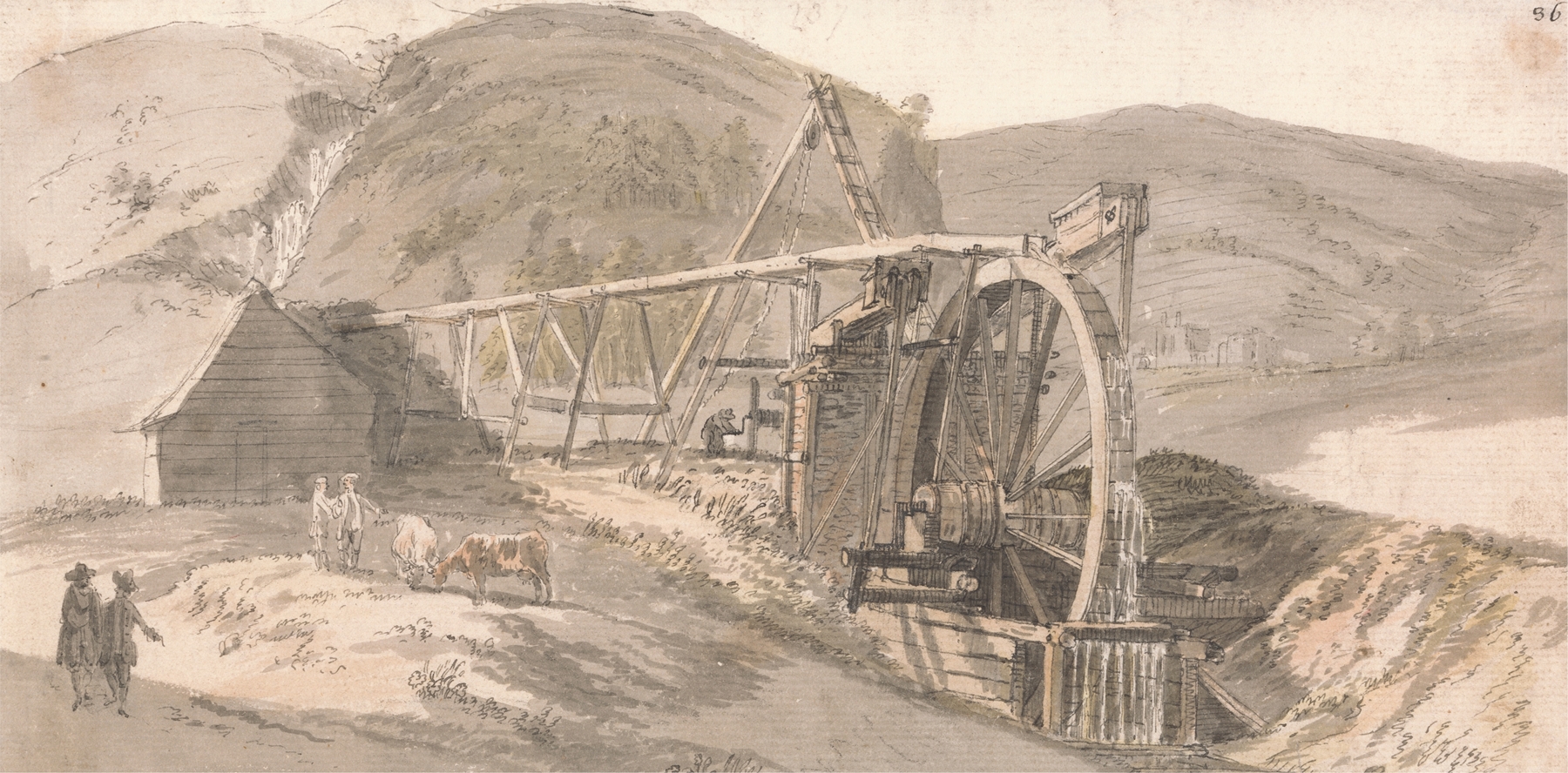 Lord Hopetoun’s Lead Mines by Paul Sandby, depicting lead mines in a landscape, 1751