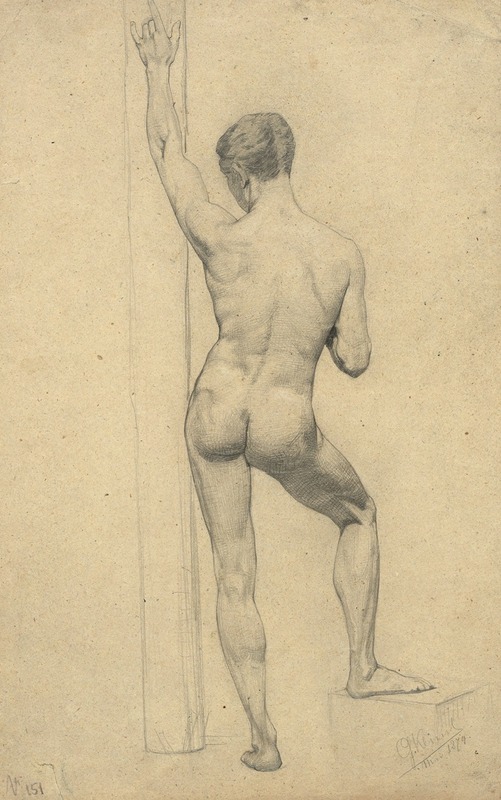 Gustav Klimt's 'Männlicher Akademieakt, Rückenansicht' features a male figure in a striking pose.