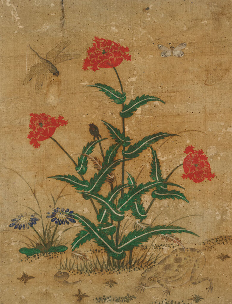 Thistle, frog, snail, butterfly, and dragonfly on silk by Sin Saimdang