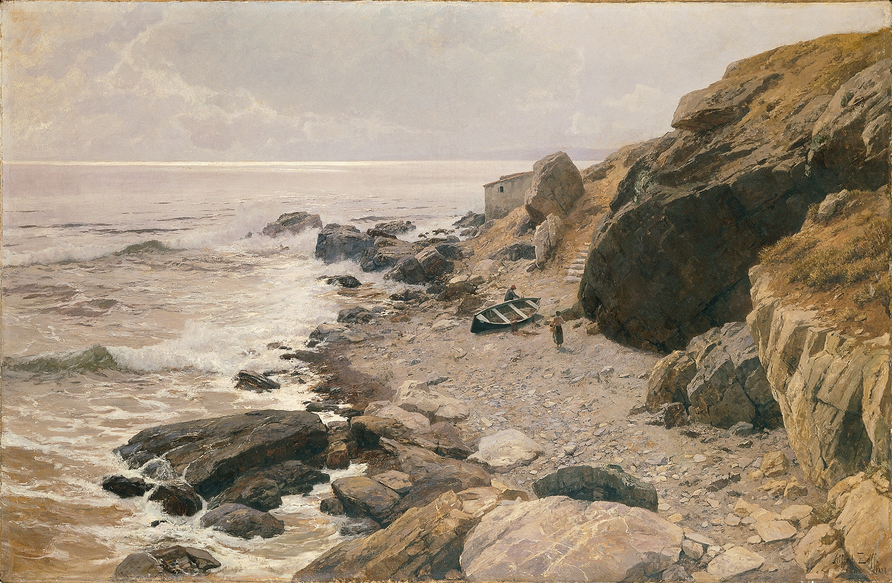 Coastal landscape with vegetation and sunlight, oil painting by Alfred Zoff