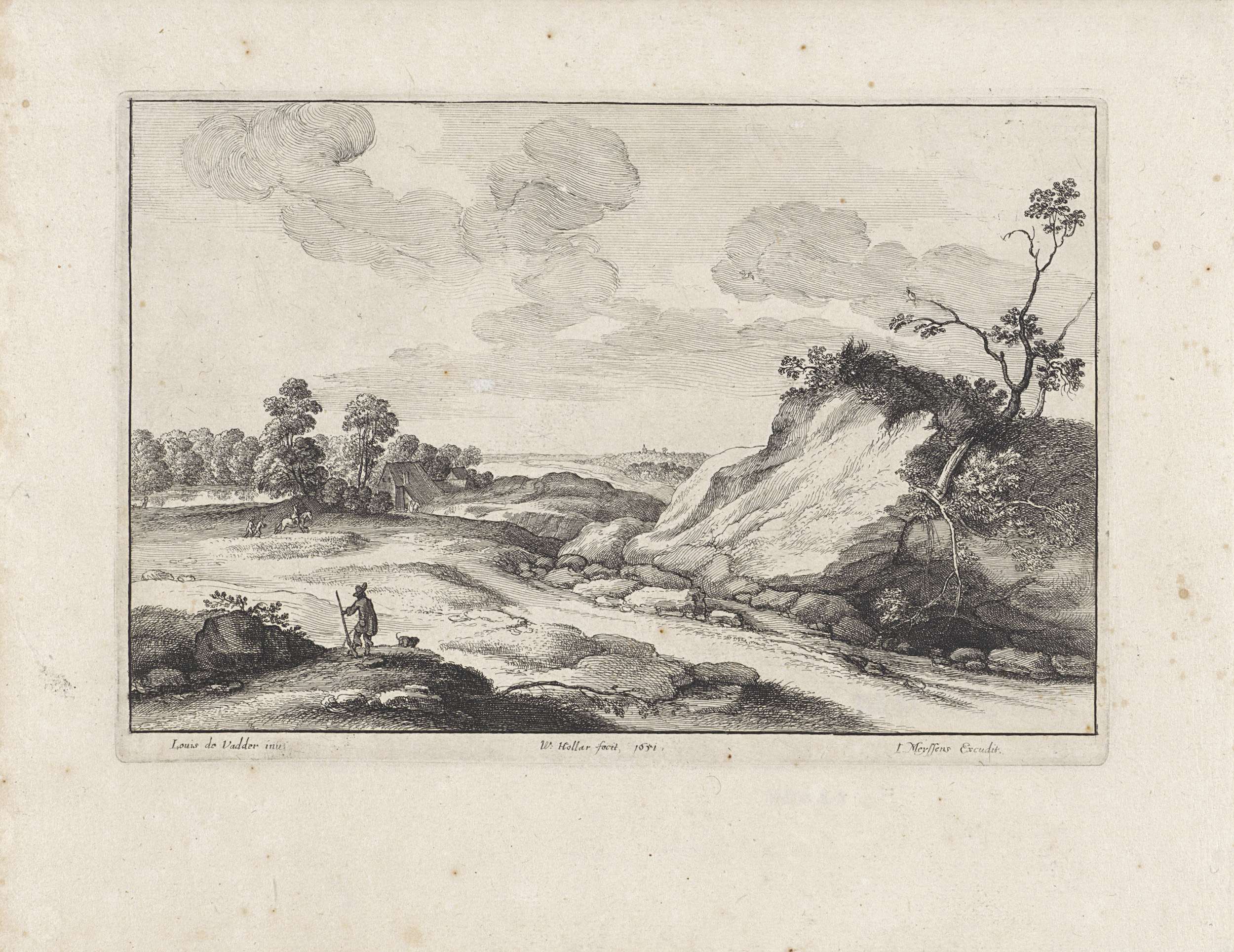 Landschap met een jager en zijn hond, etching by Wenceslaus Hollar