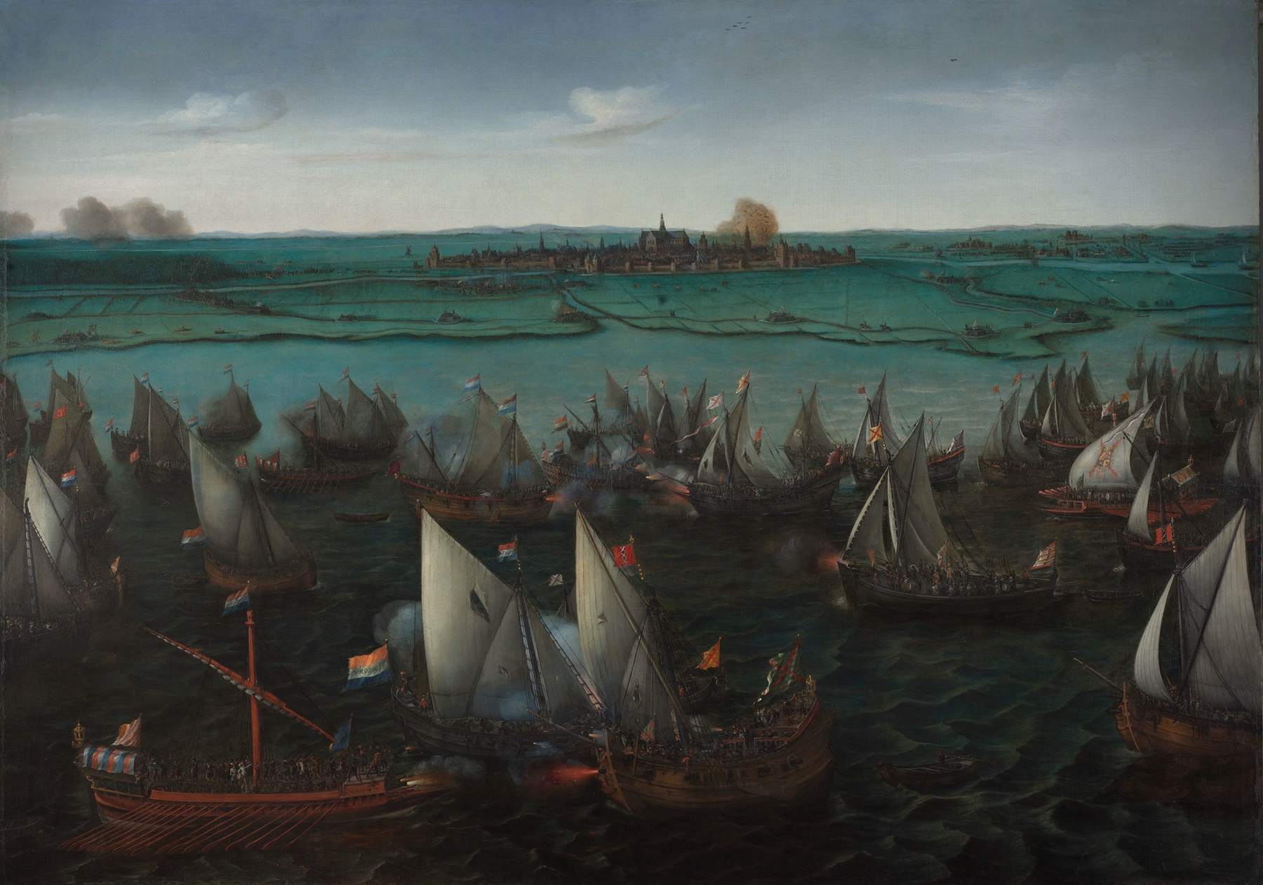 Battle between Dutch and Spanish Ships on the Haarlemmermeer, by Hendrik Cornelisz. Vroom, public domain