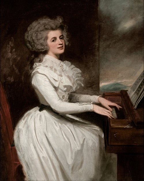 A portrait of Charlotte, Mrs. Thomas Raikes, by George Romney.