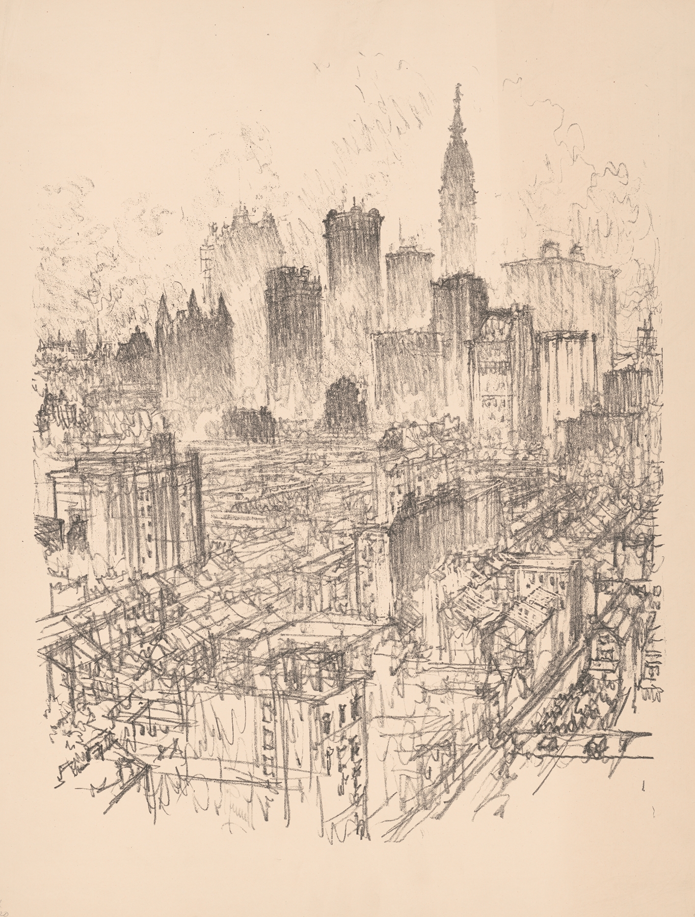 Skyscrapers from the Gladstone, by Joseph Pennell, public domain