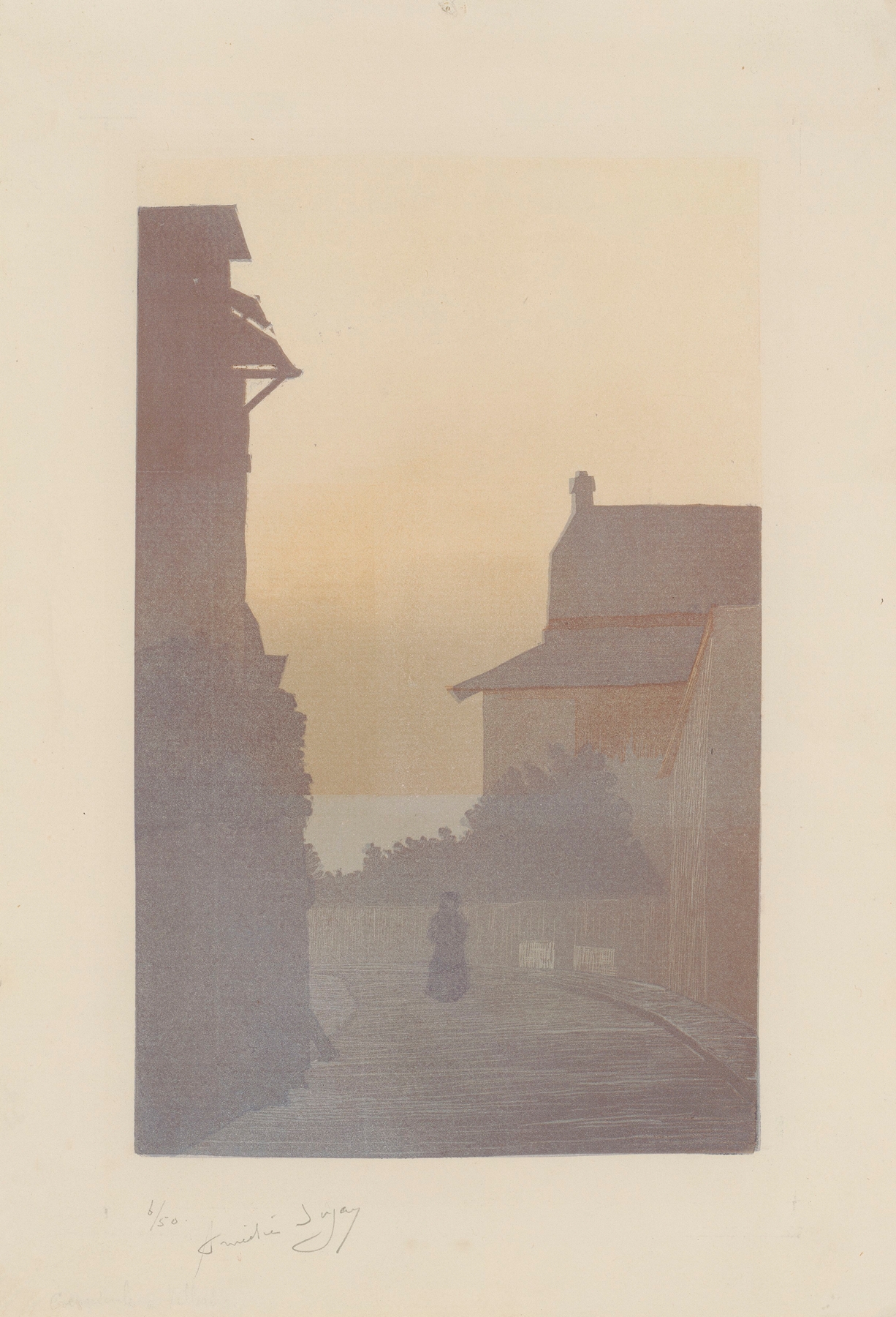 Twilight landscape depicting dusk colors by Amédée Joyau, 1896