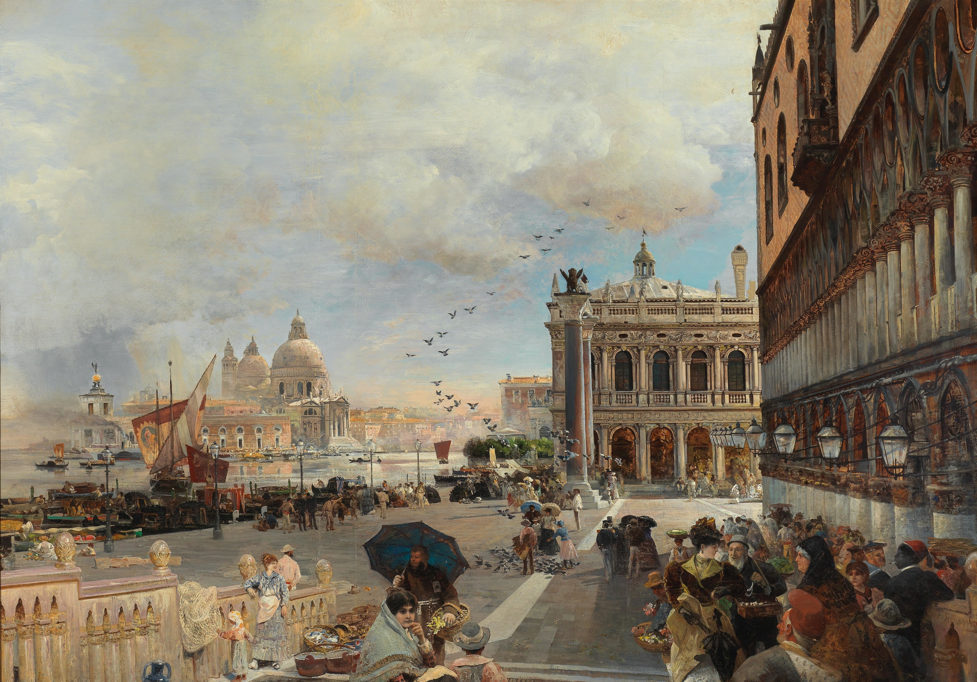 Venice, A View Of The Piazzetta, oil on canvas by Oswald Achenbach