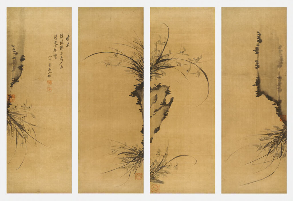 Orchids and Rocks by Yi Ha-ŭng, ink on silk depicting orchids and rocks