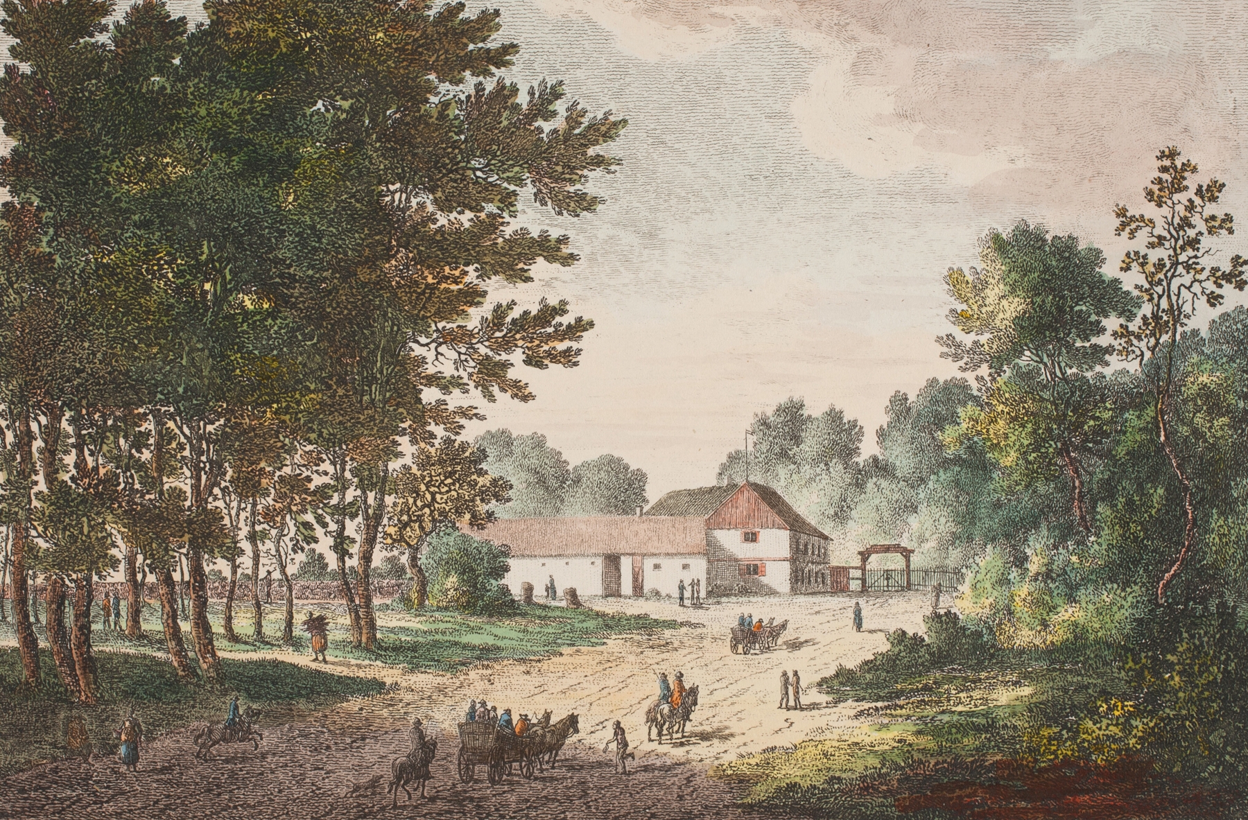 Fortunen ved Dyrehaven by Elias Meyer, oil on canvas depicting a serene landscape with figures and sunlight.