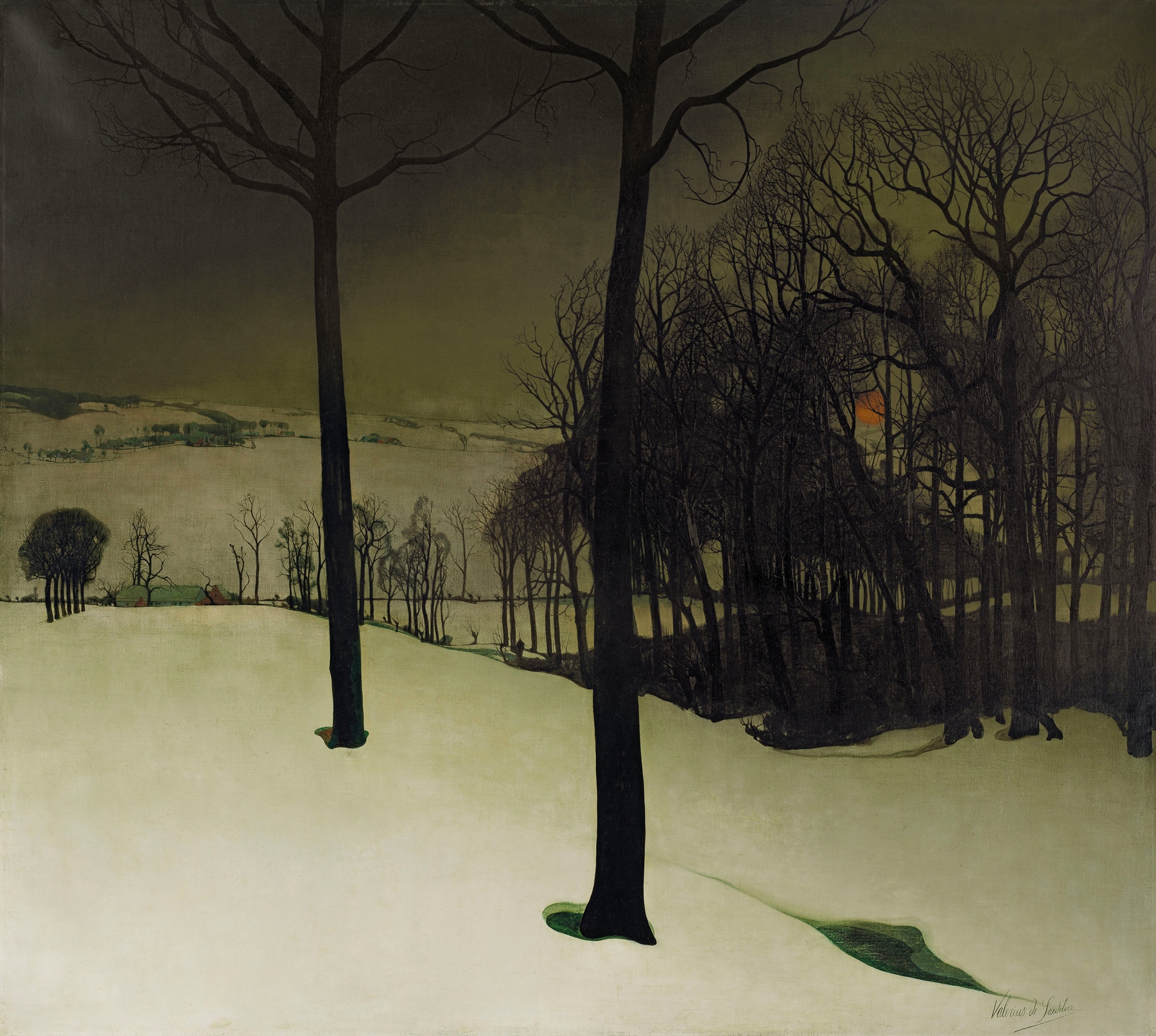 Forest in the Winter by Valerius De Saedeleer, oil painting depicting snow-laden branches.