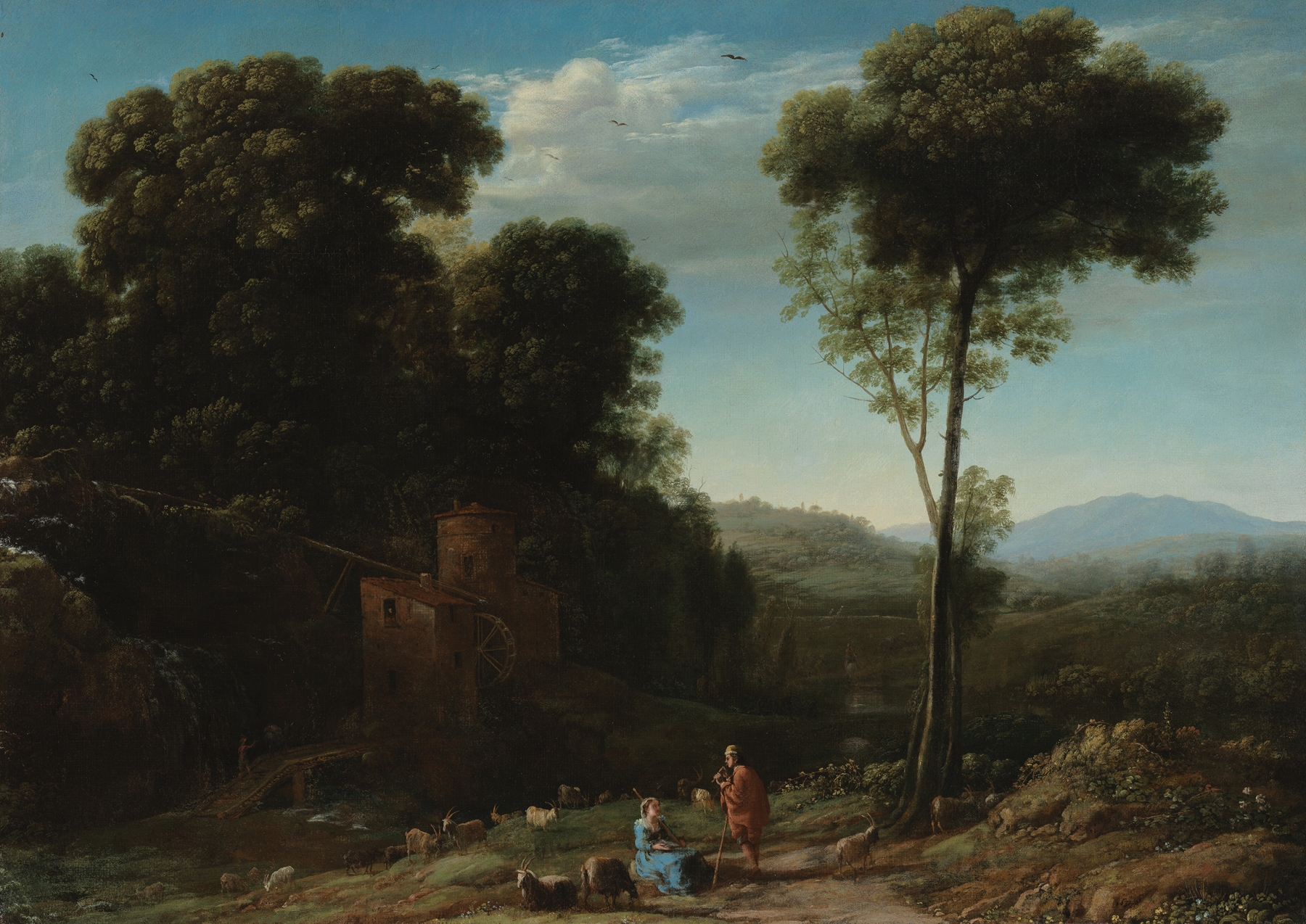 Pastoral Landscape with a Mill, by Claude Lorrain, public domain