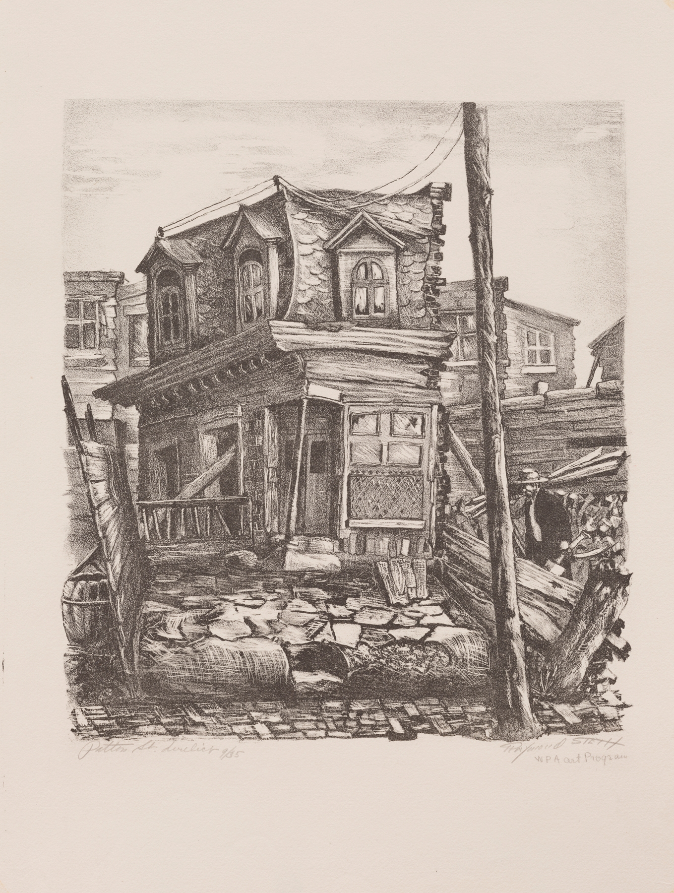 Landscape depicting derelict buildings, oil painting by Raymond Steth