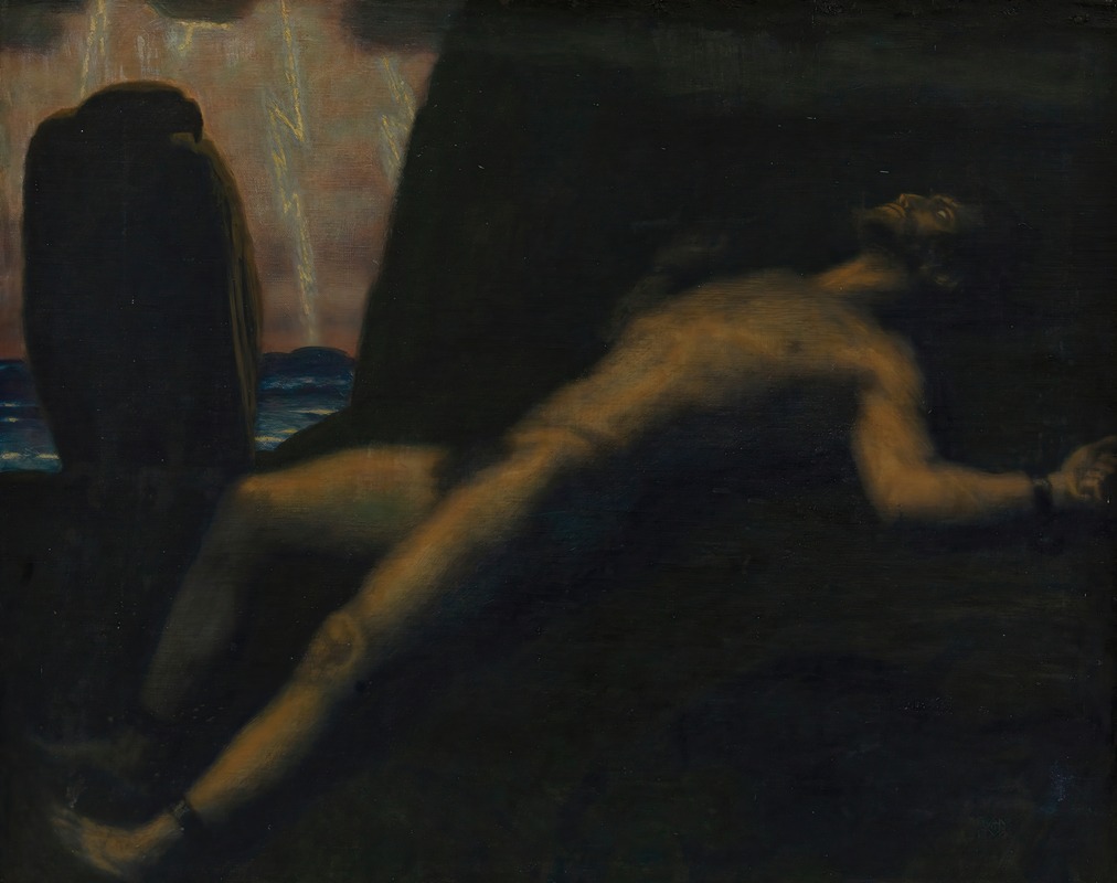 Franz von Stuck's 'Prometheus' depicts the mythological figure in a dramatic pose.