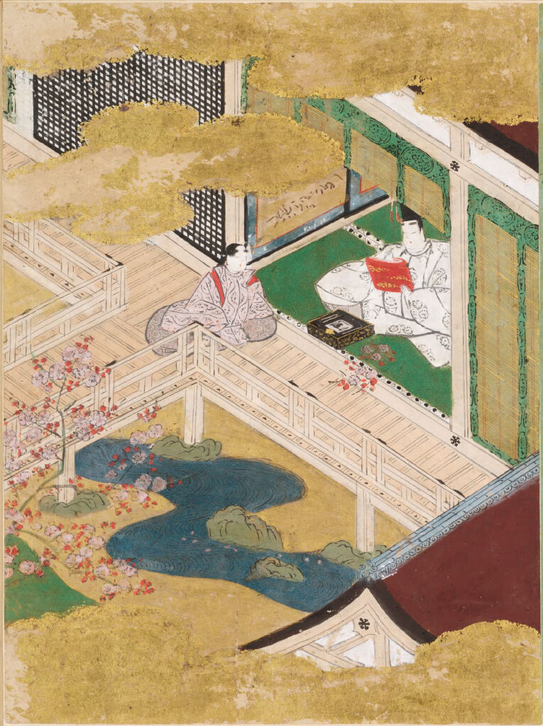 Red Plum Blossoms (Kōbai), Illustration to Chapter 43 of the Tale of Genji (Genji monogatari), by Tosa Mitsunobu, public domain