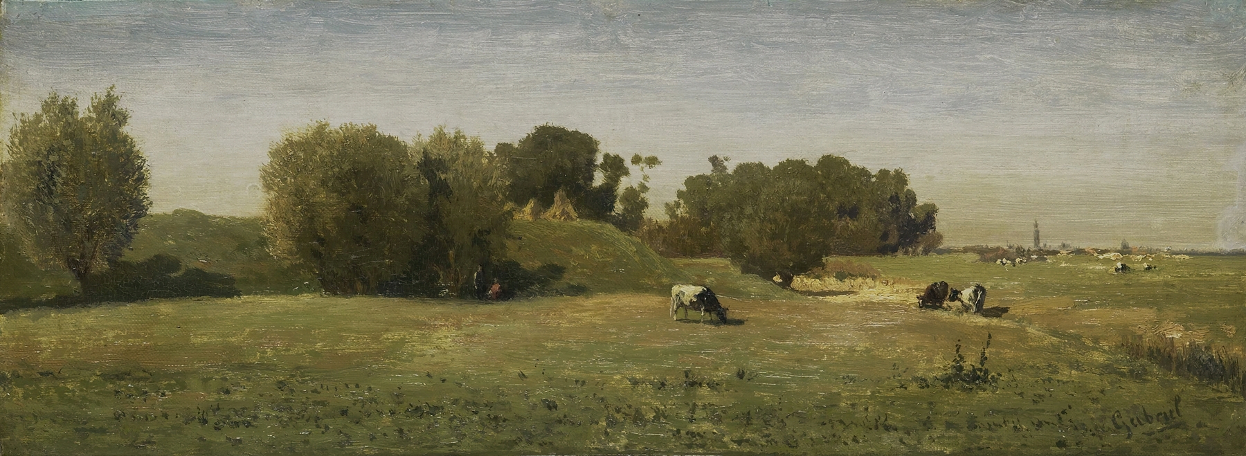 Landscape near Abcoude, oil on canvas by Paul Joseph Constantin Gabriël, featuring fields and a vast sky.