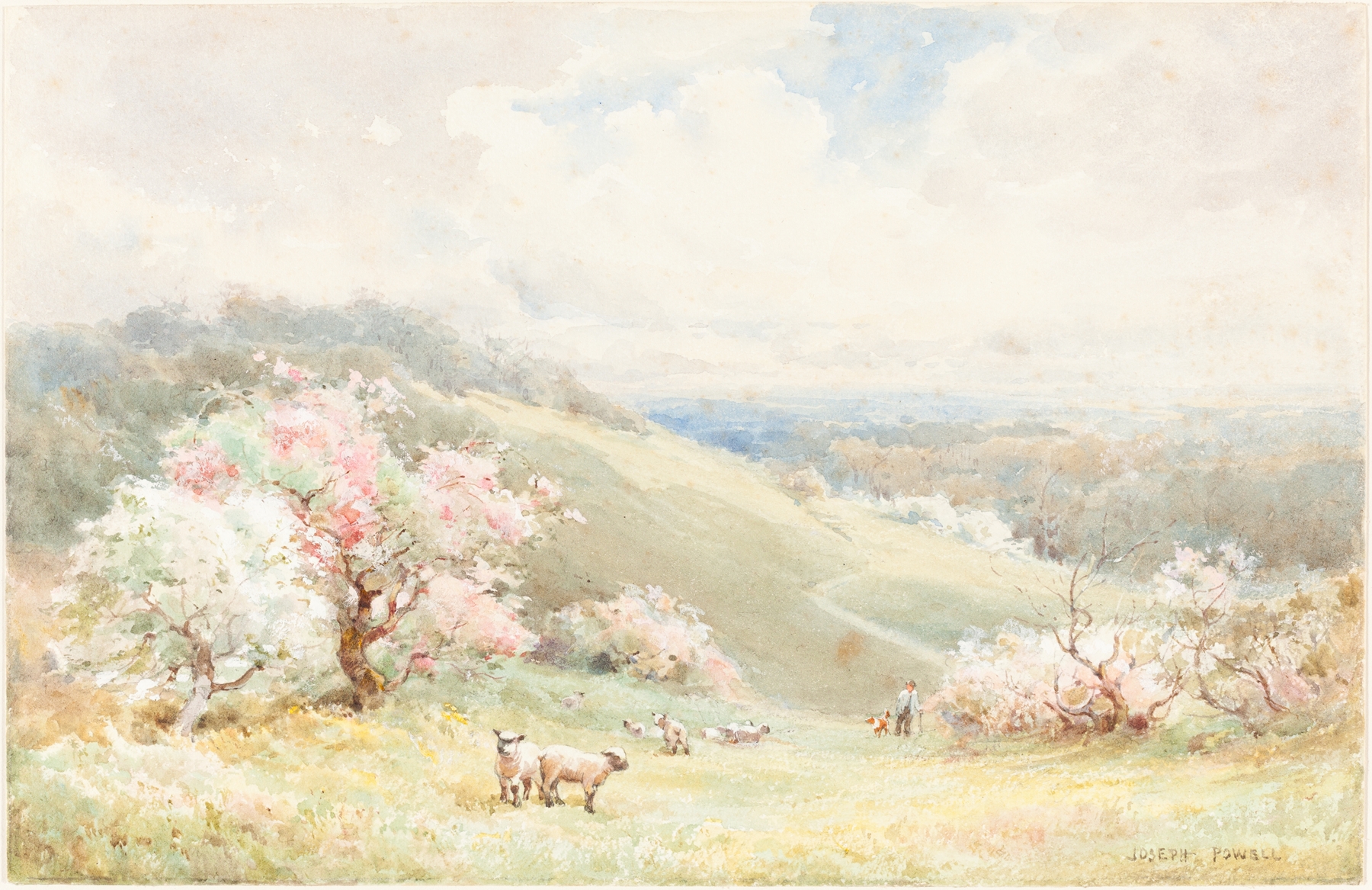 Spring by Joseph Rubens Powell, oil painting depicting a lush grove with vibrant greens and soft pastels.