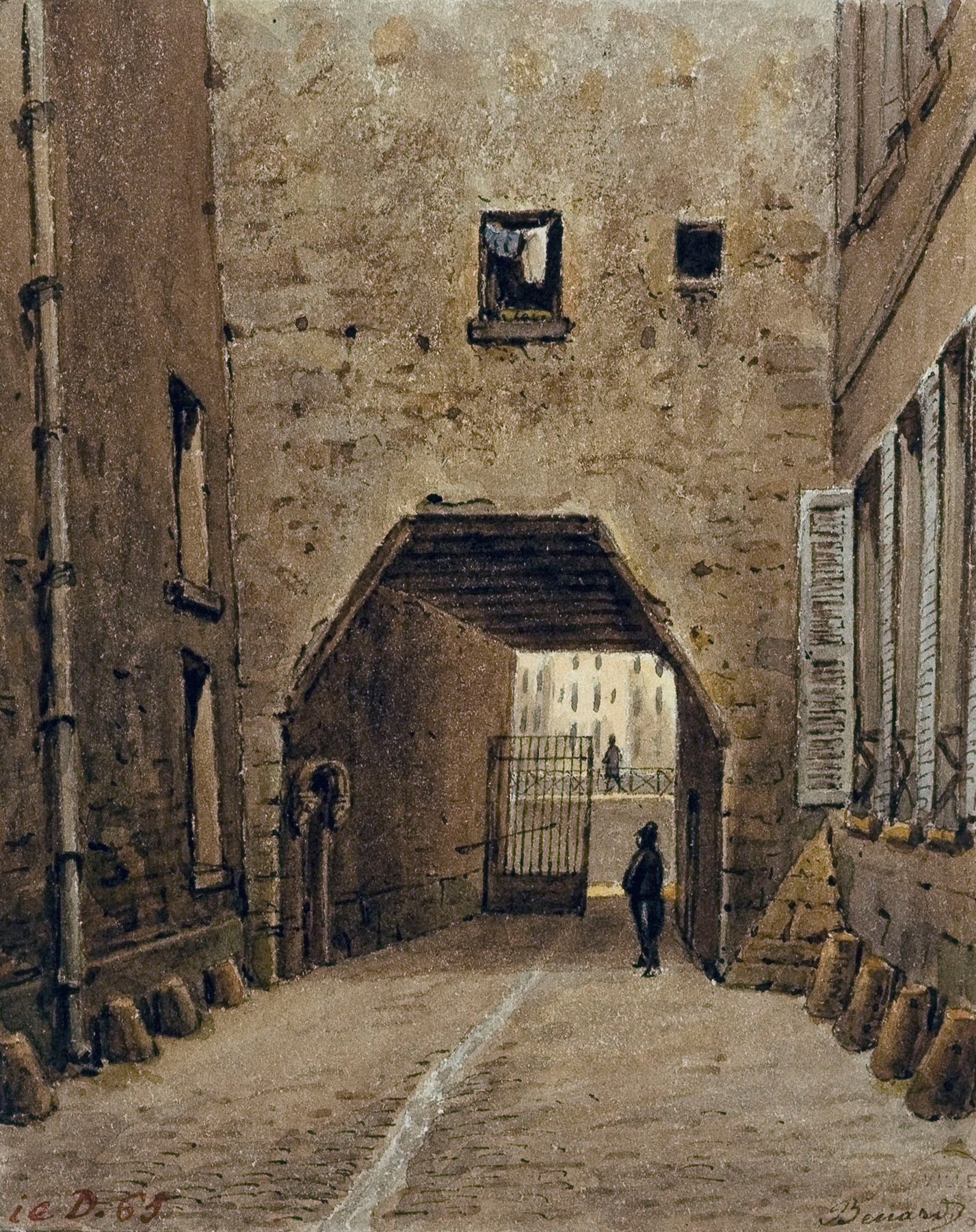Rue des chantres (entre le quai aux fleurs et la rue Chanoinesse)., by Auguste-Sébastien Bénard, public domain