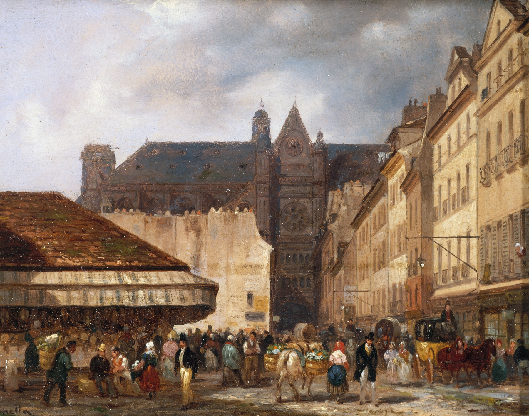 La rue des Prouvaires et l’église Saint-Eustache, oil painting by Giuseppe Canella