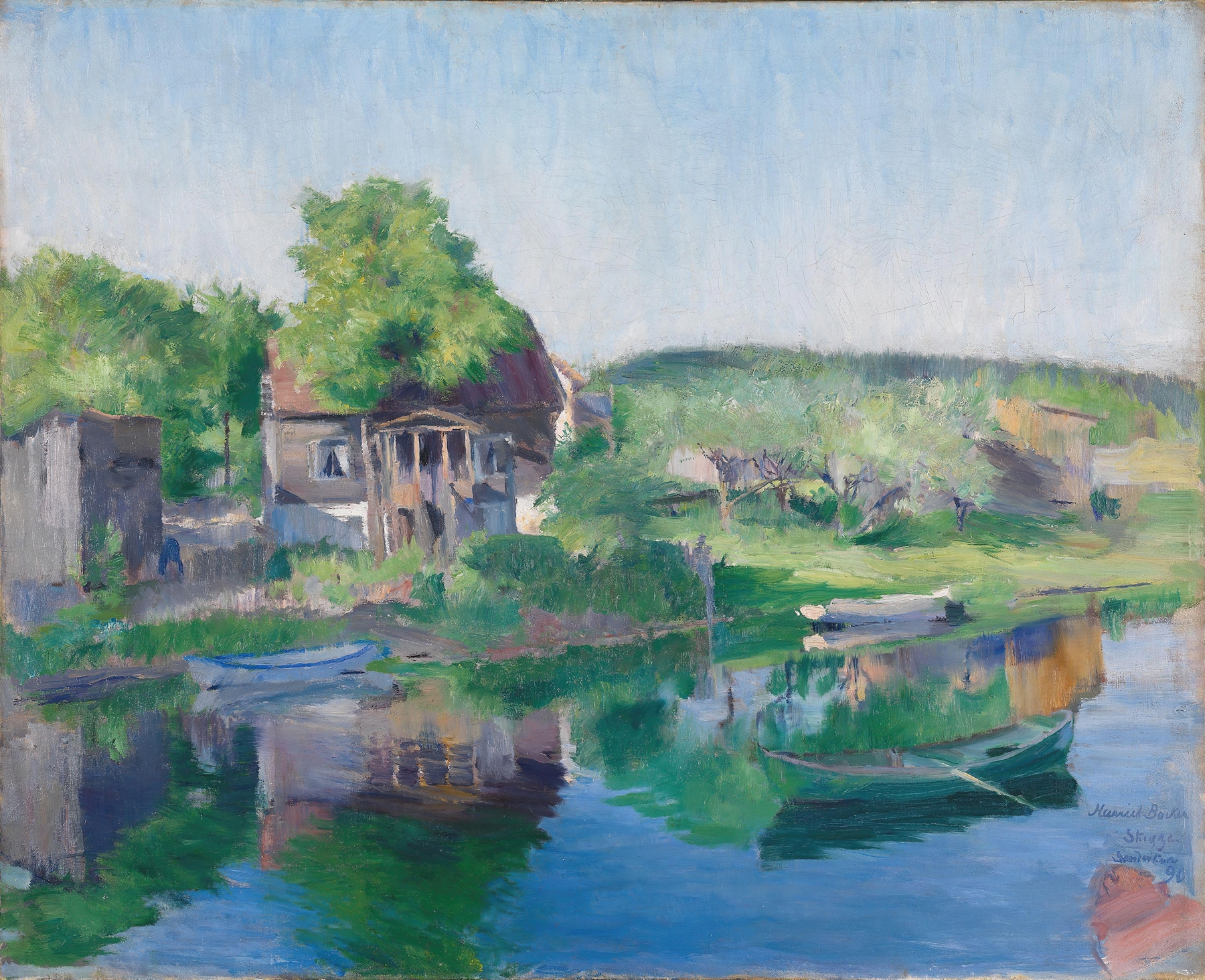 Landscape with a river and trees, oil painting by Harriet Backer