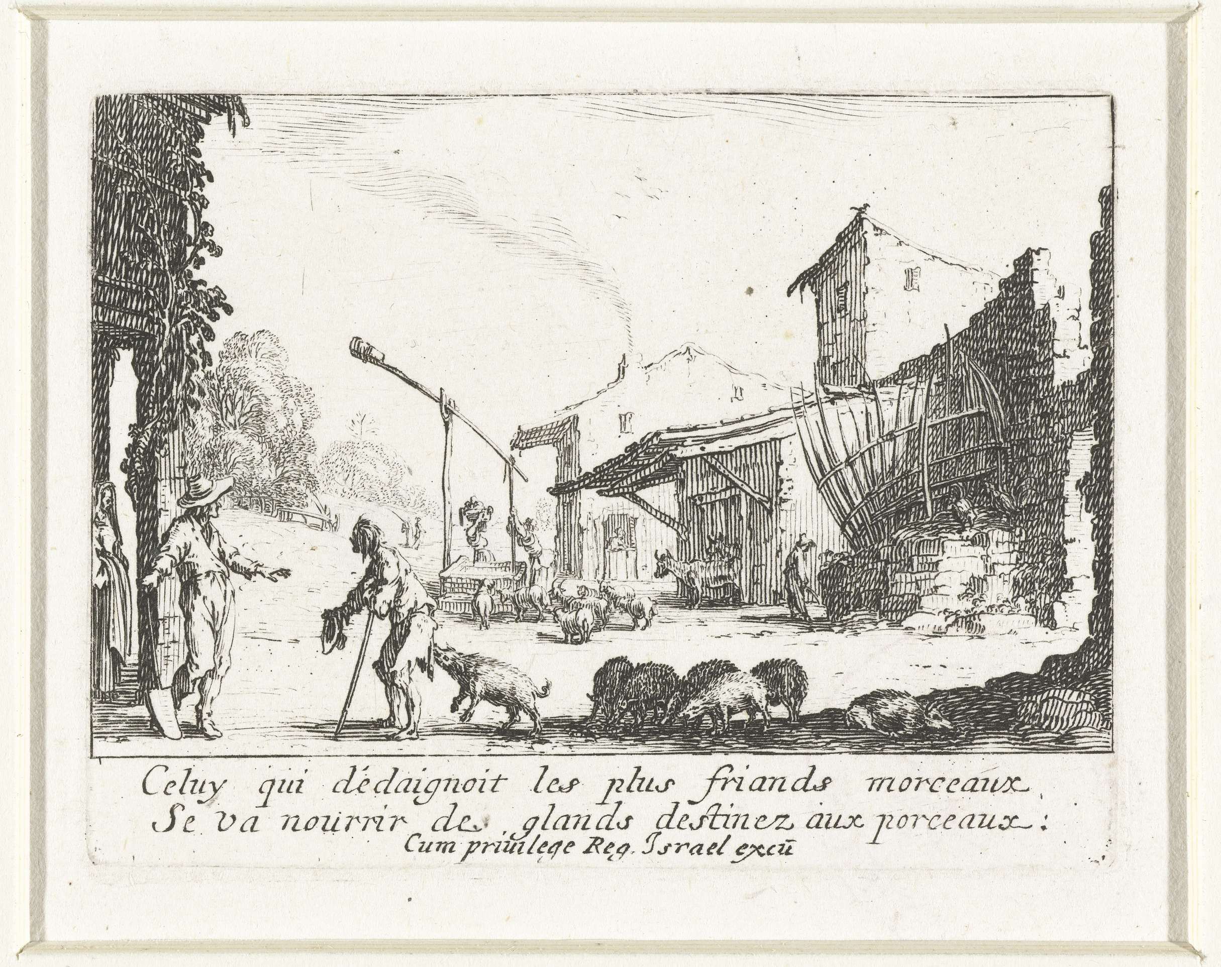 De verloren zoon als zwijnenhoeder, by Jacques Callot, public domain