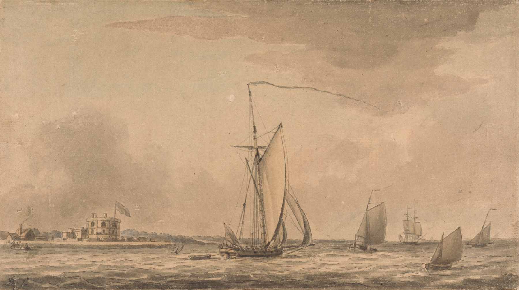 Shipping in the Solent off Calshot Castle, by Dominic Serres, public domain
