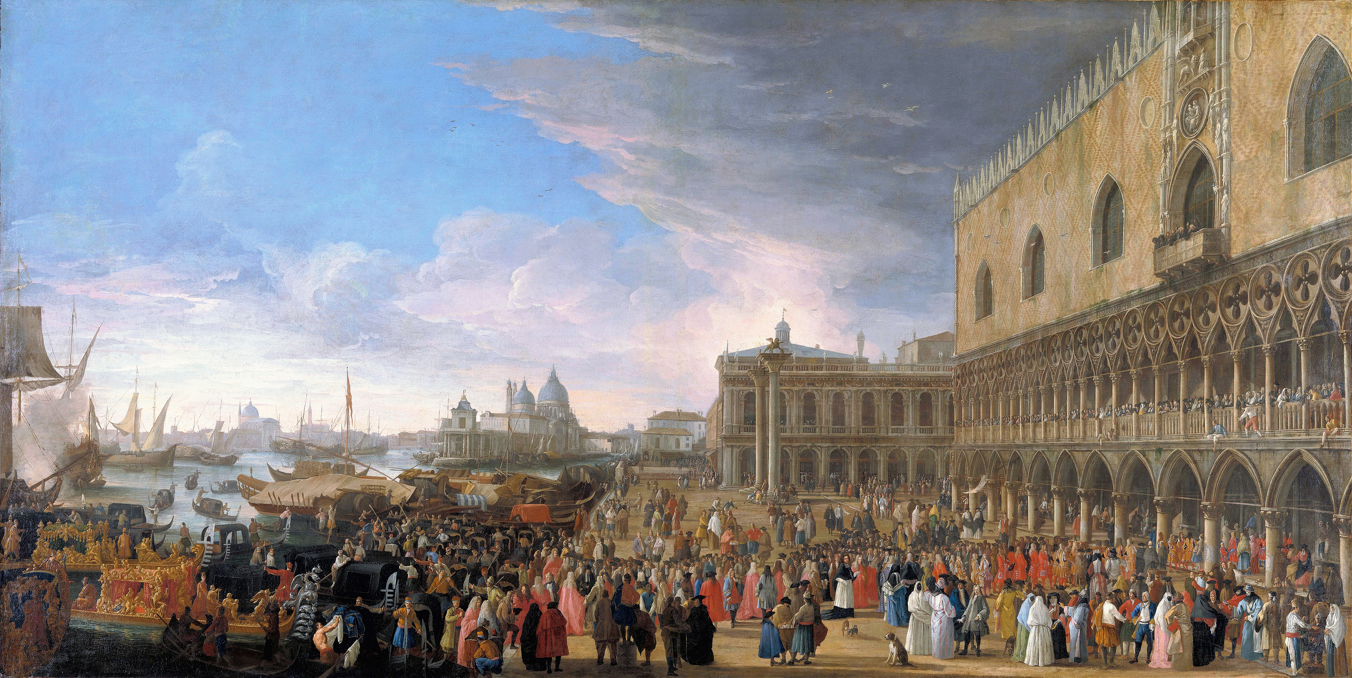 The Entry of the French Ambassador into Venice in 1706, by Luca Carlevarijs, public domain