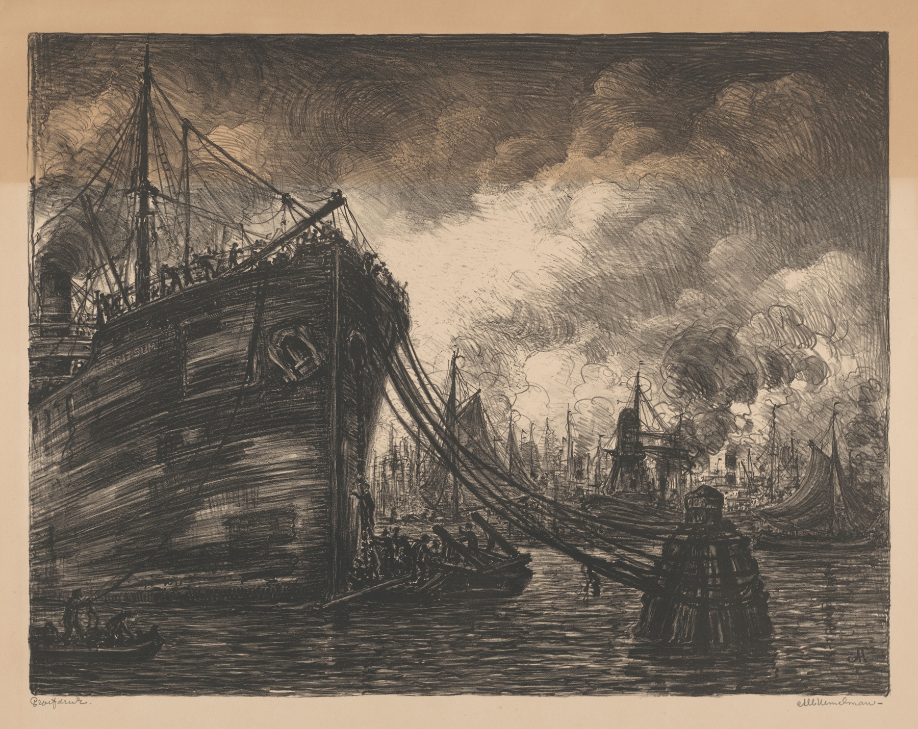 Harbor with ships, oil on canvas by Albert Hemelman