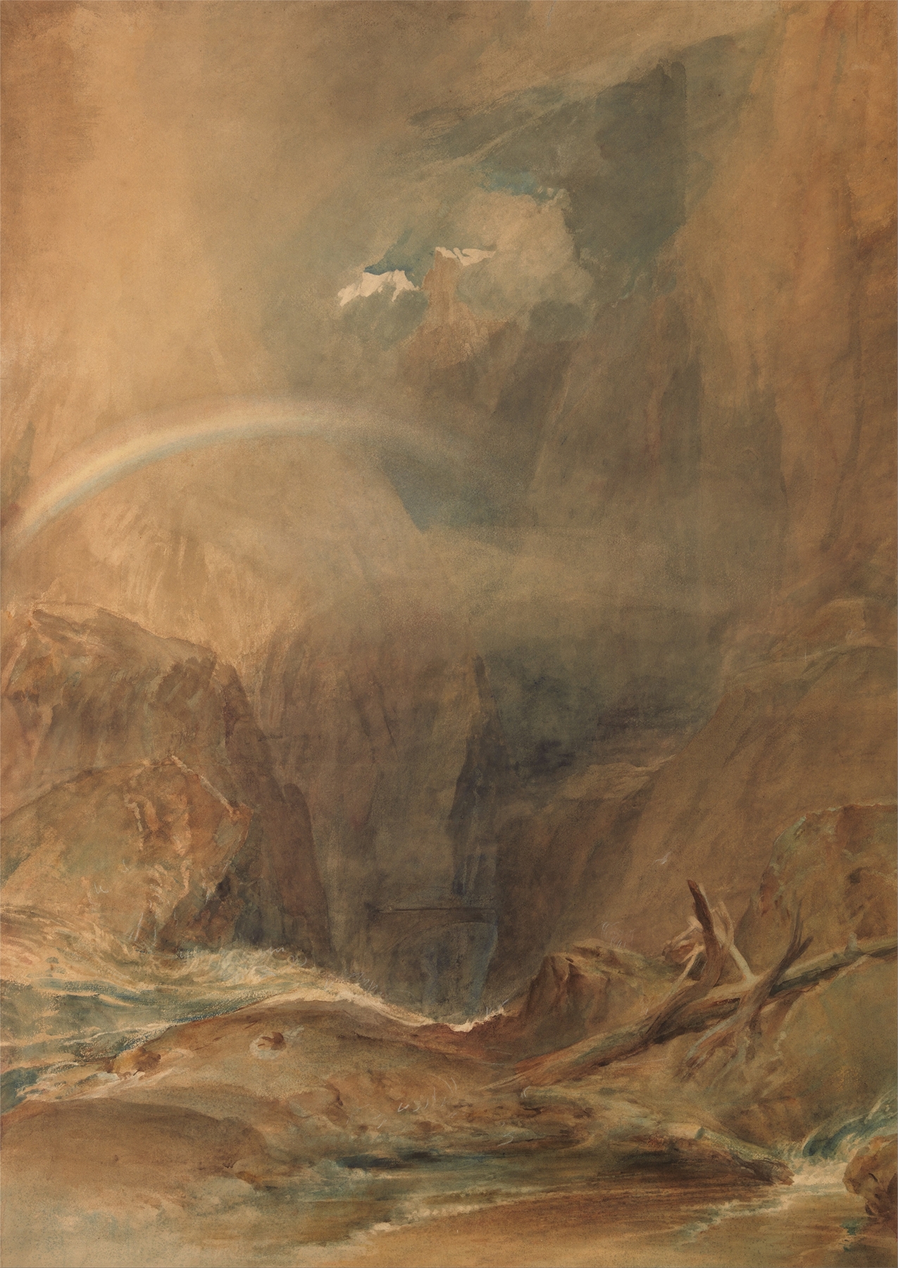 Devil’s Bridge, Saint Gotthard’s Pass by Joseph Mallord William Turner, oil painting depicting a bridge over a river.