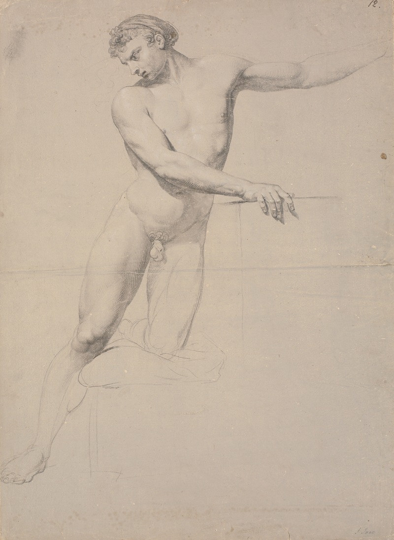 A standing figure in a neoclassical style, depicting a moment of contemplation.