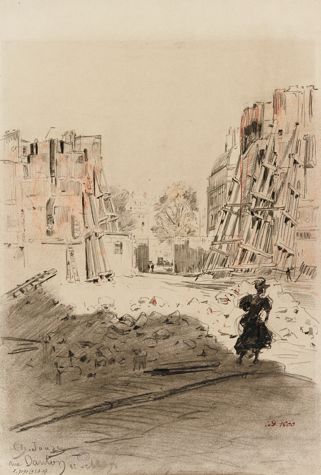 Un chantier, rue Danton by Charles Jouas, depicting men working in urban construction, oil painting