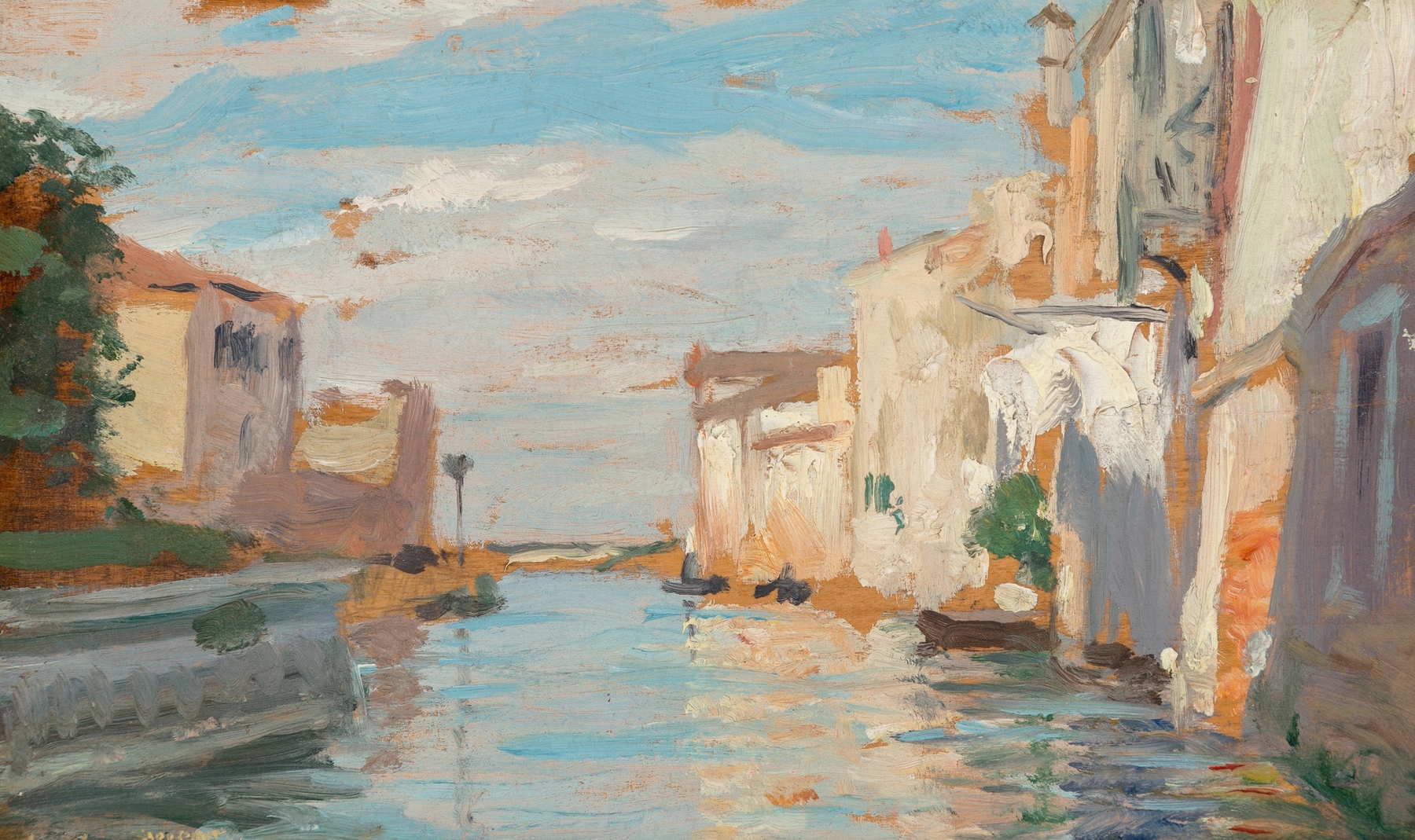 View of Venice, oil on canvas by Carolus-Duran, depicting canals and rooftops at sunset.