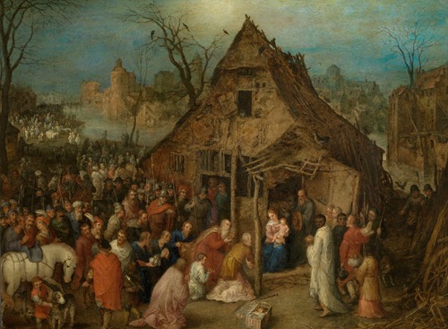 The Adoration of the Magi by Jan Brueghel the Elder depicts the Three Wise Men presenting gifts to the infant Jesus.
