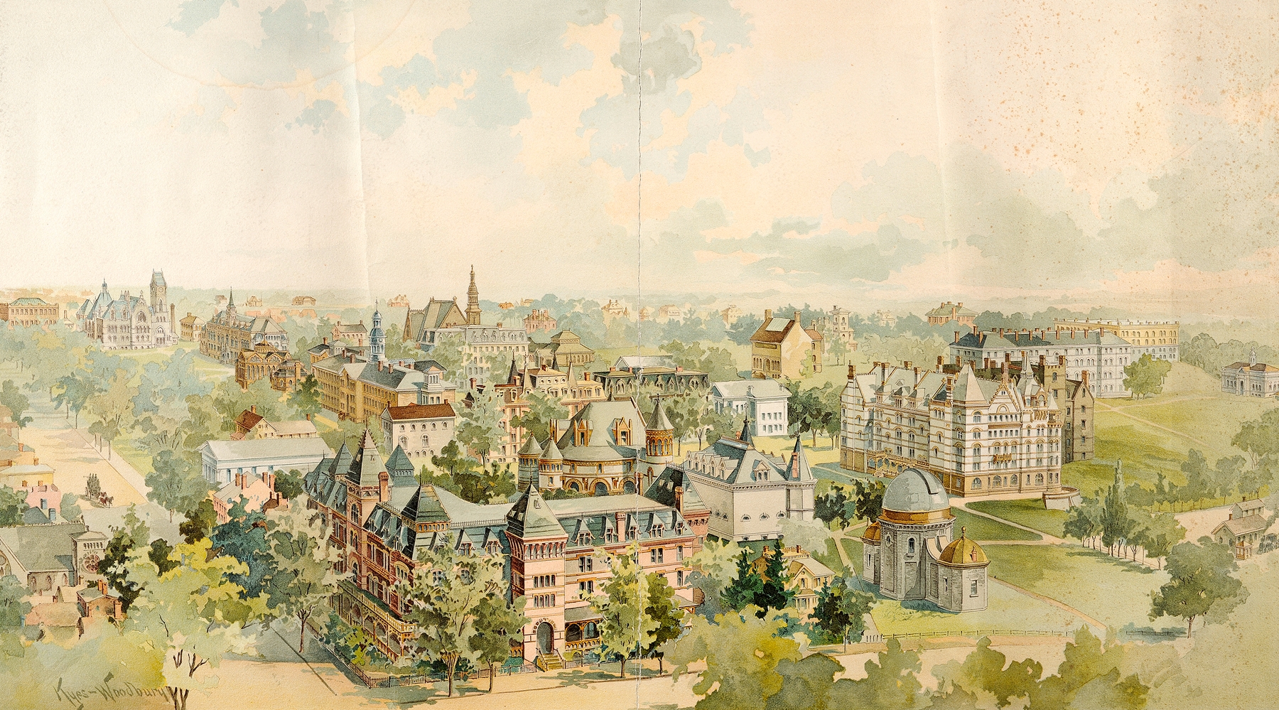Aerial view of Princeton University campus, Impressionism by Charles Herbert Woodbury