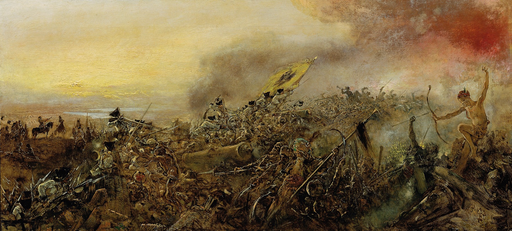 This painting depicts Prince Eugen of Savoy in the Battle of Zenta, showcasing dramatic colors and figures.