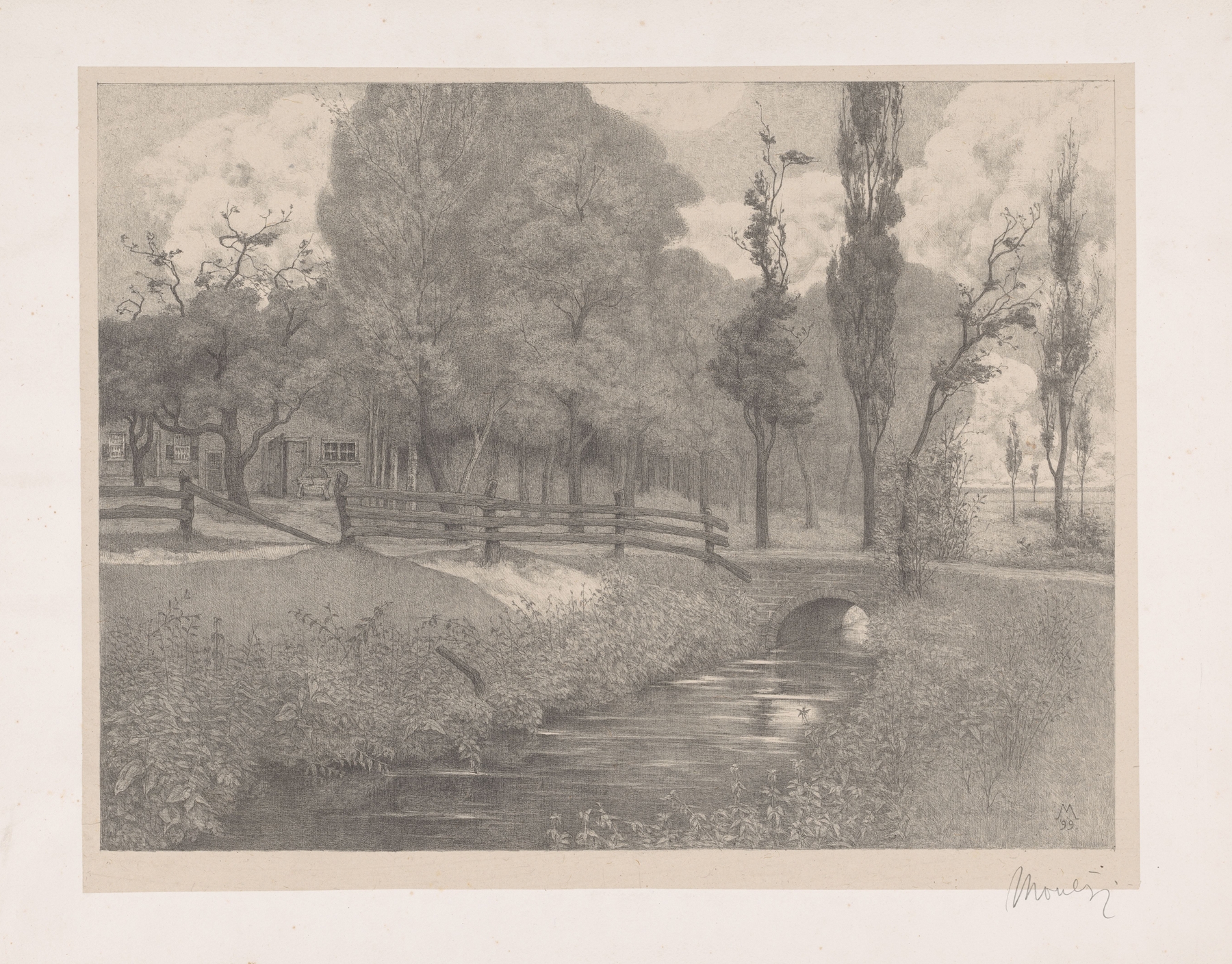 Landschap met boerderij bij een sloot, by Simon Moulijn, public domain