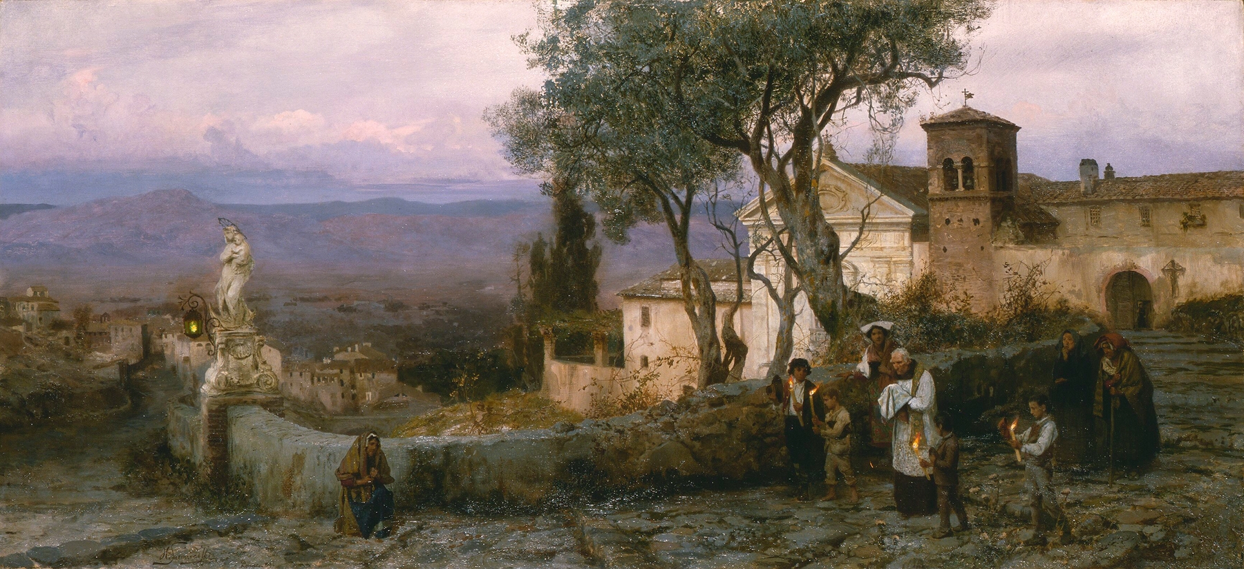 Viaticum by Henryk Siemiradzki, oil painting featuring a serene figure illuminated by golden light.