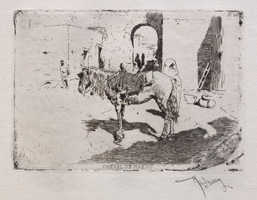 Mariano Fortuny Marsal's 'Moroccan Horse' captures the beauty of a horse in a vibrant setting.